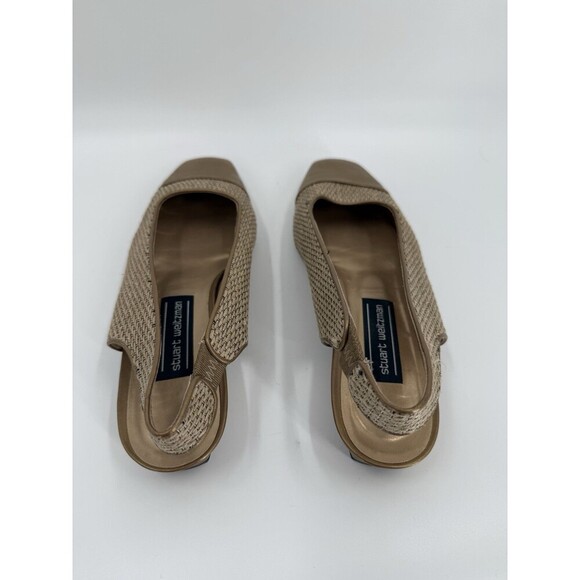 Vintage Stuart Weitzman Gold Shimmer Basket Weave Square Toe Heels Pumps Size 7 - Picture 7 of 12